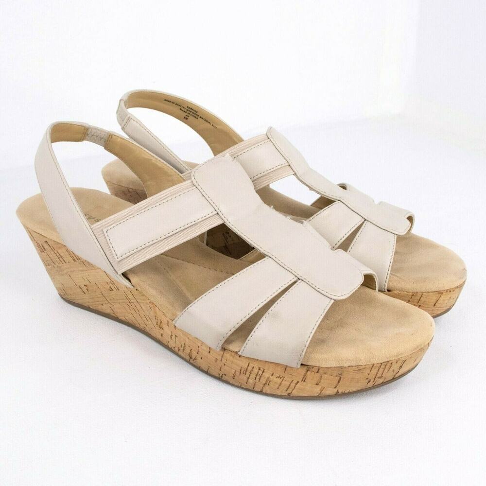 Easy Spirit Womens Soraias Beige Open Toe Wedge Sandals SIZE 9